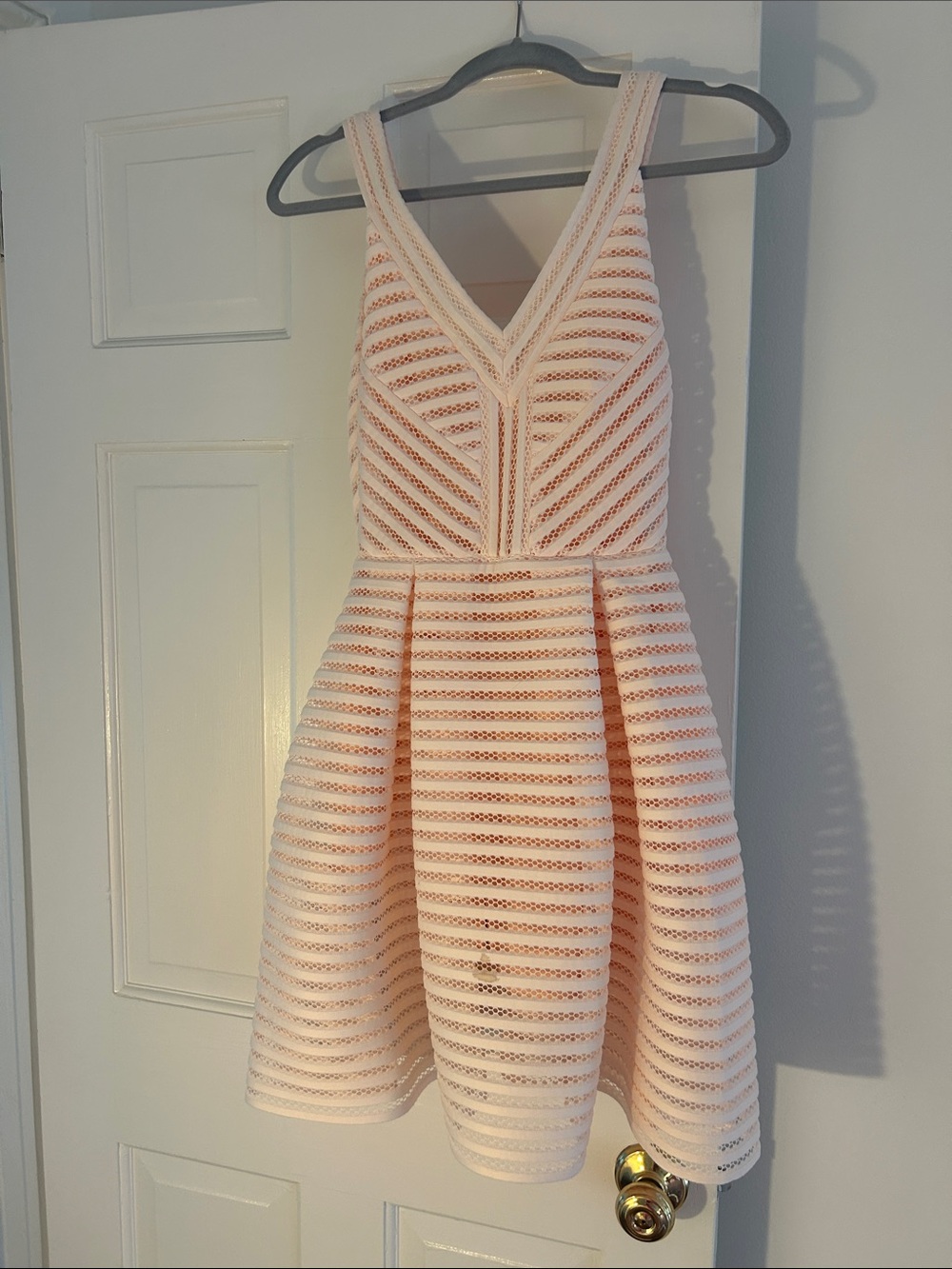 Maje Blush Pink Lace Fit-and-Flare Mini Dress